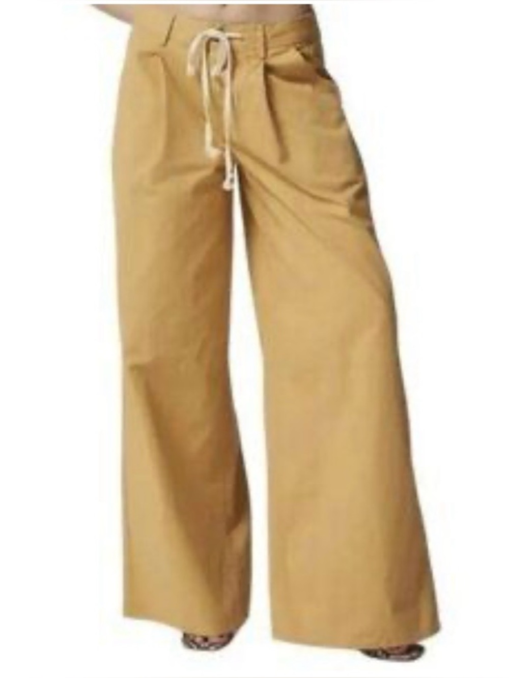 Urban Outfitters 100% Cotton Wide Leg Pants Mustard Yellow Drawstring Waist 6